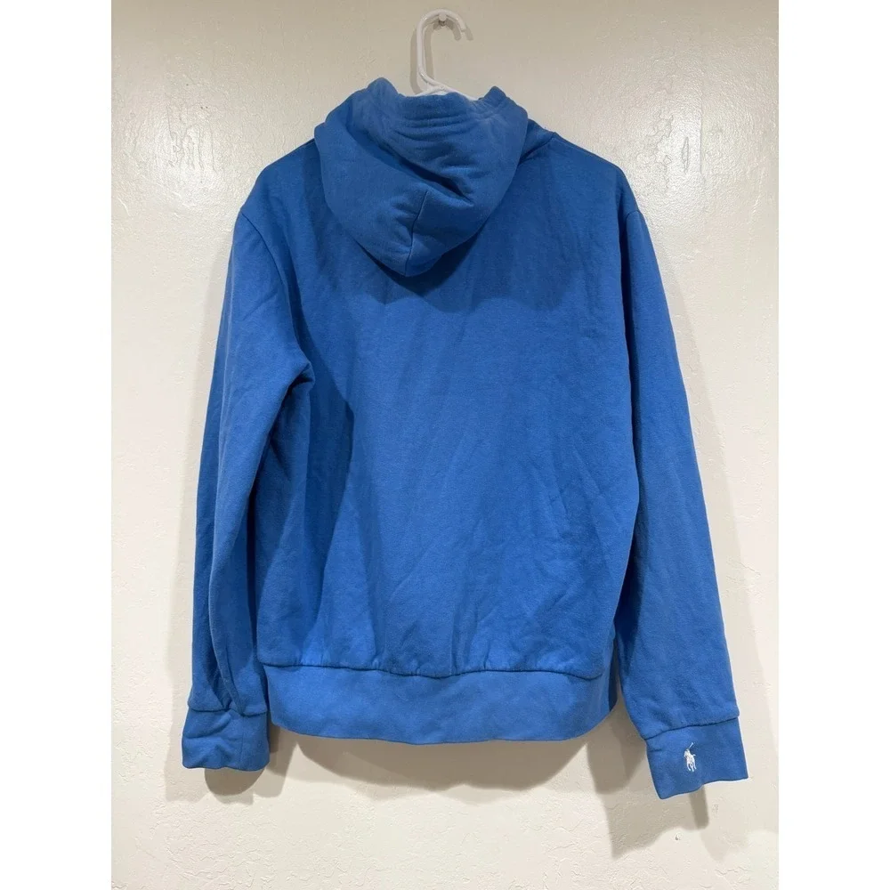 Polo Ralph Lauren Mens Blue Spellout Fleece Hoodie Sweatshirt Size Medium